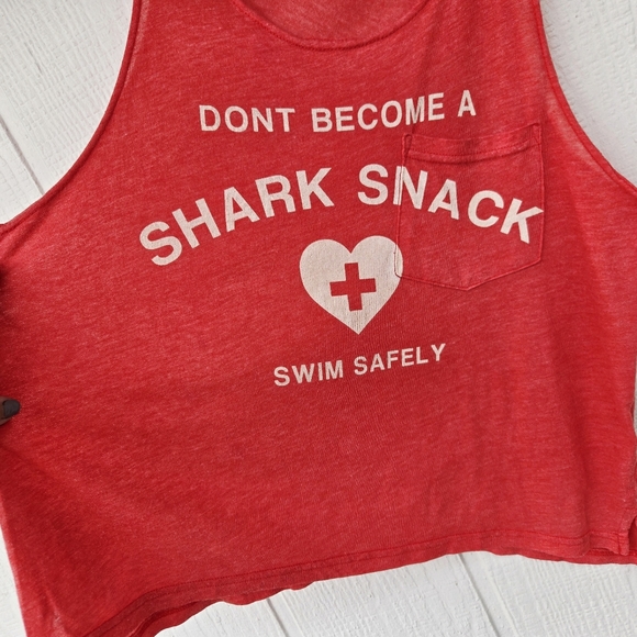 WILDFOX Don't Become A Shark Snack Swim Safely Tank Top Large Armholes Red Small - Picture 4 of 7